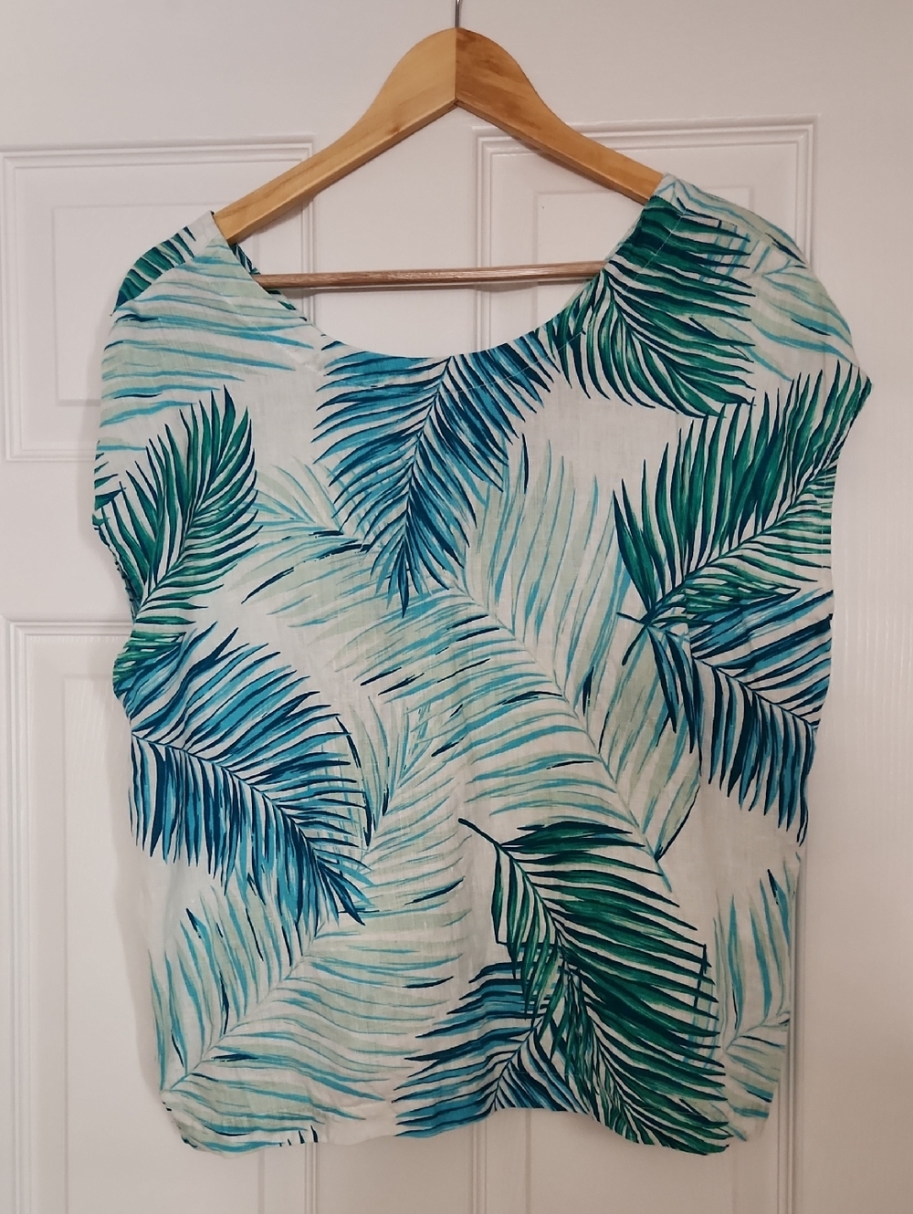 Tahari 100% Linen Palm Print Dolman Top Size Large